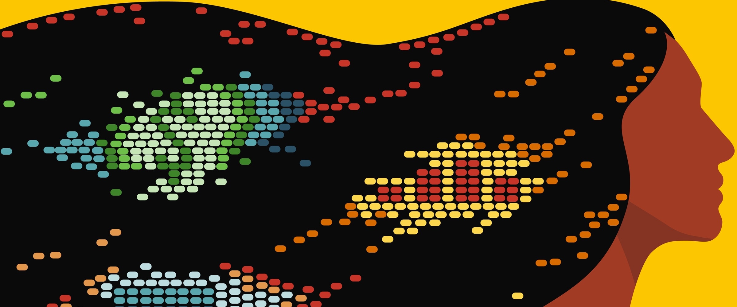 Illustration of head indigenous woman with her hair flowing across the image.