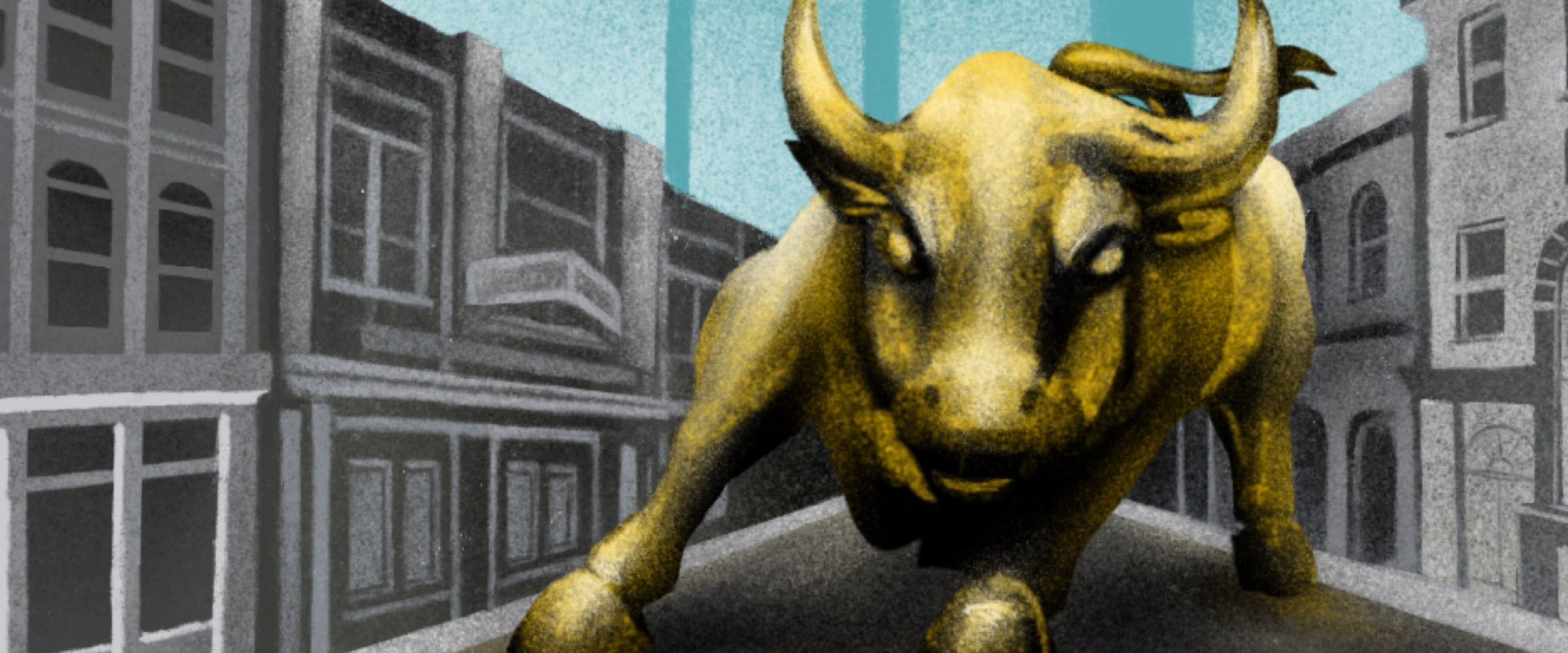 Illustration of the famous Wall Street bull statue.