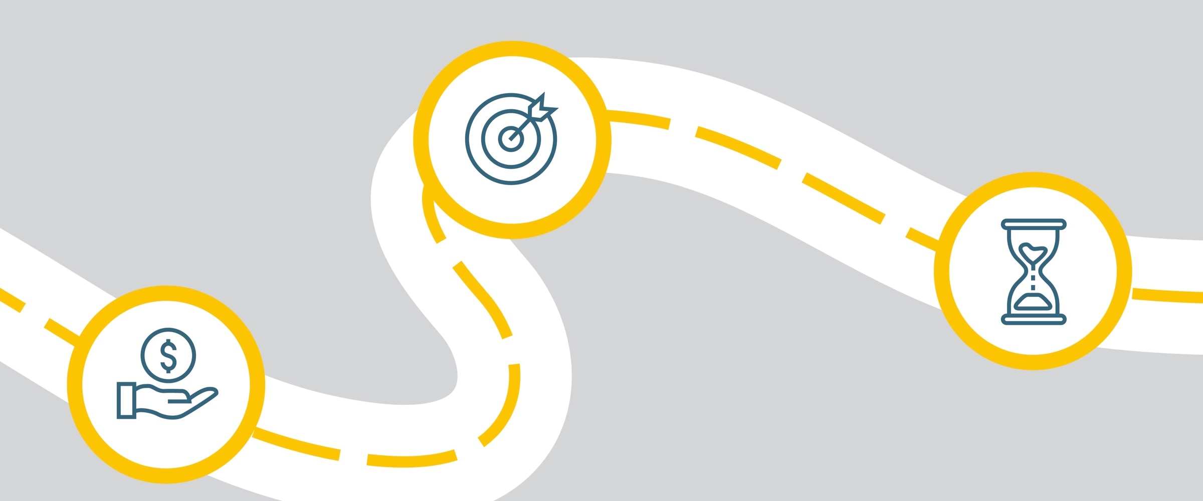 Illustration of road showing three savings related icons along the way.