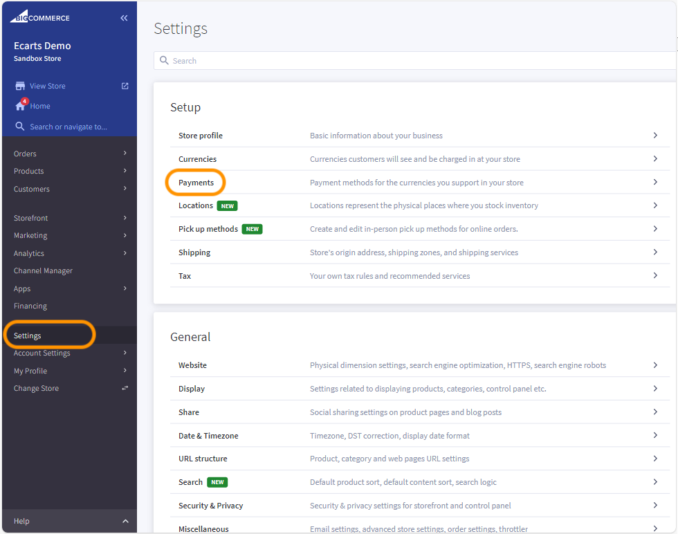 Go to Settings -> Payments