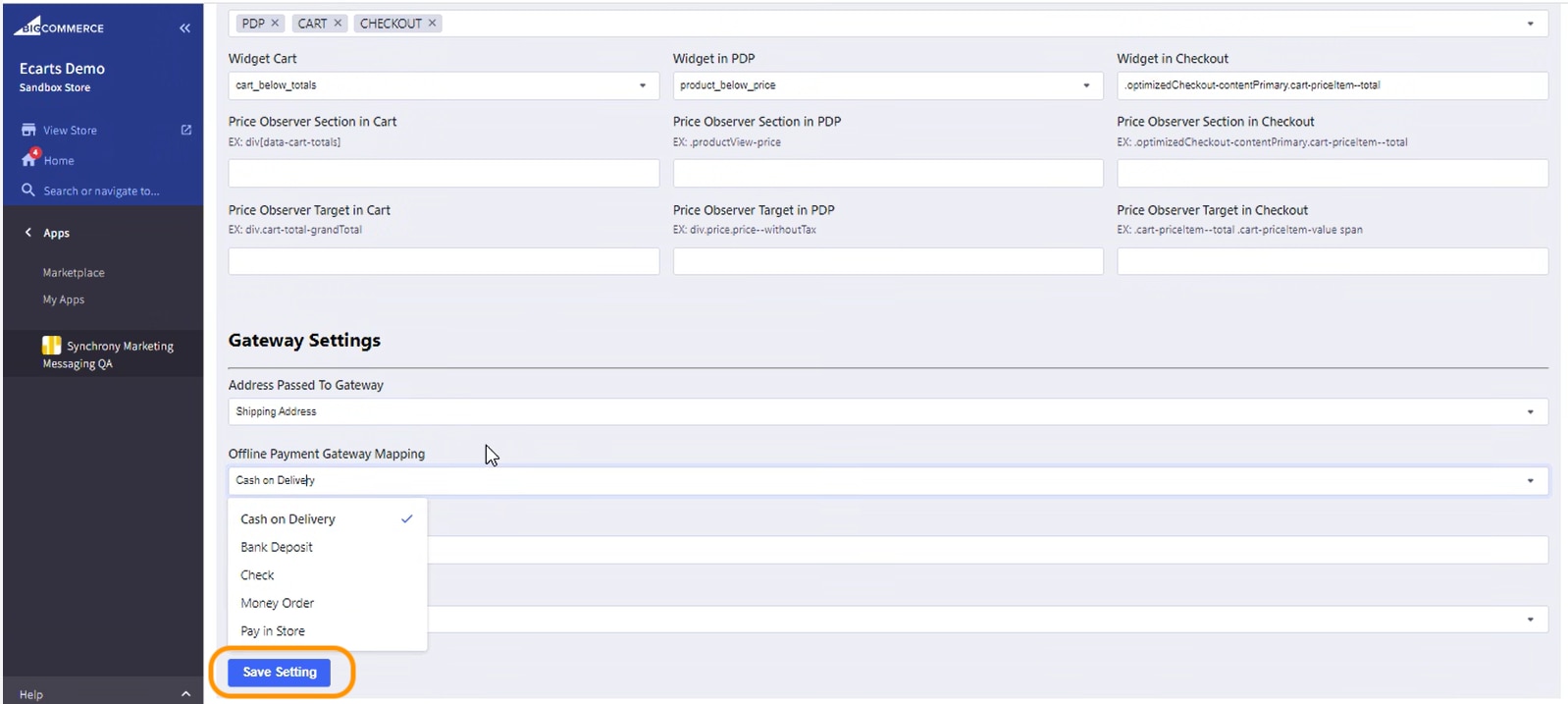 Save Gateway Settings