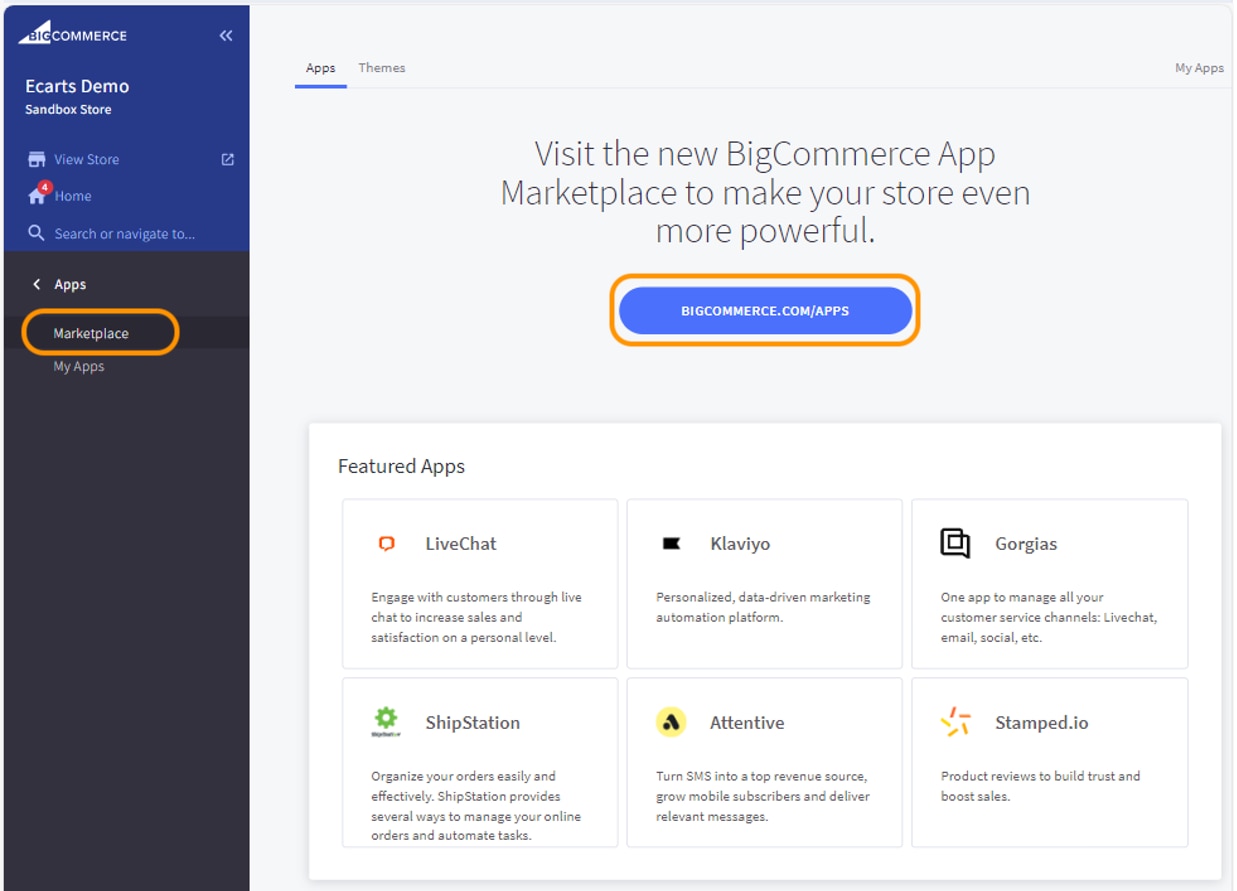 Click BIGCOMMERCE.COM/APPS button