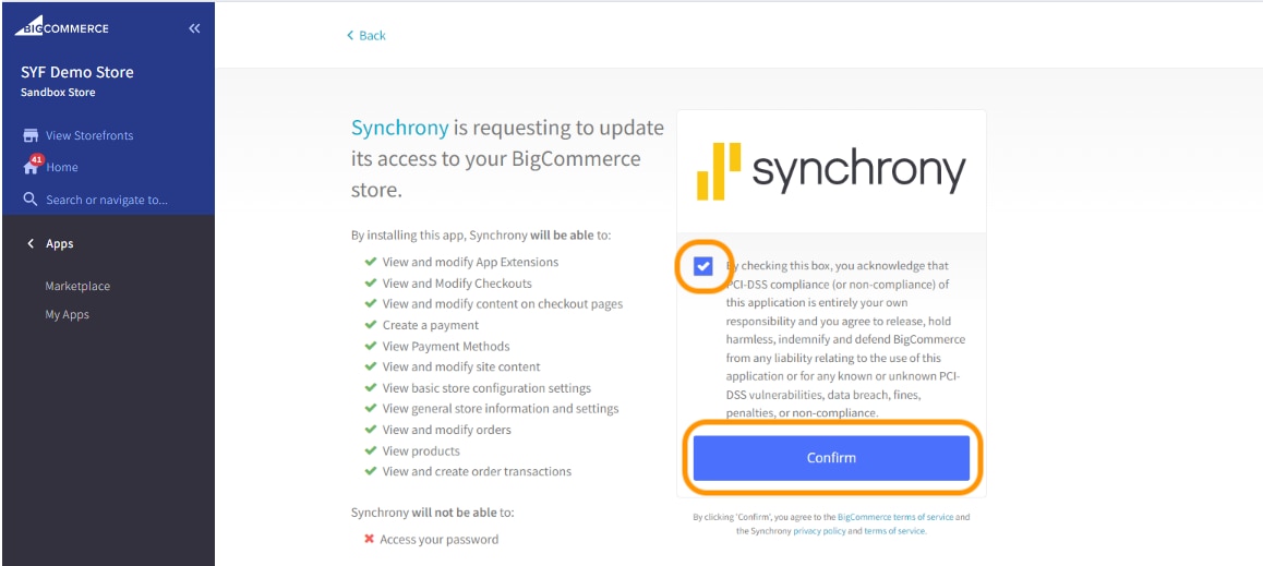 Select the checkbox to acknowledge compliance and click Confirm button.