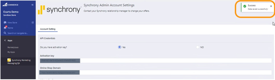 Settings saved successfully