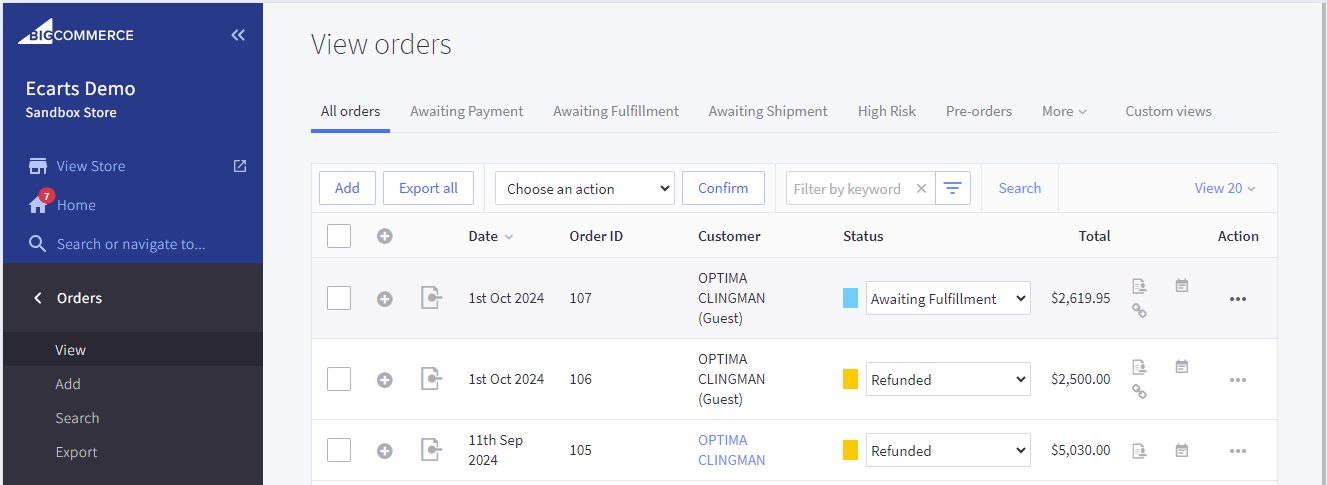 Viewing all orders