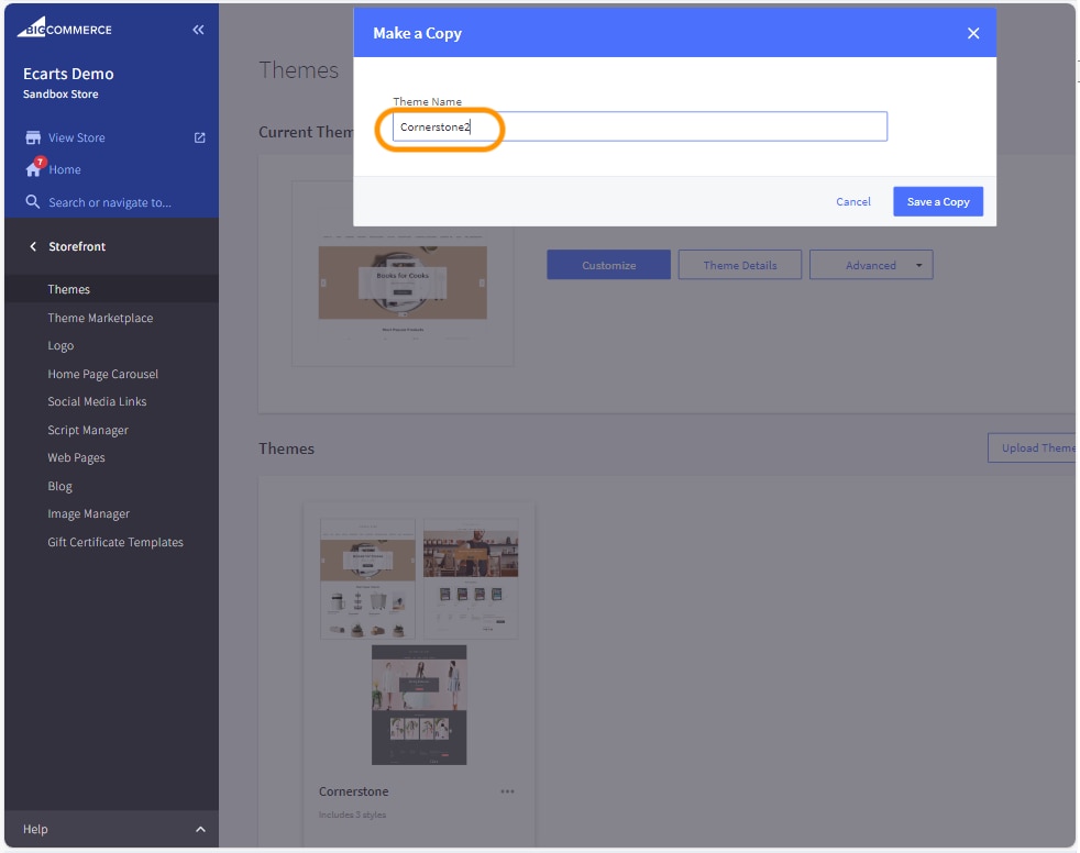 Enter the desired Theme Name and click on Save a
                                    Copy button.
