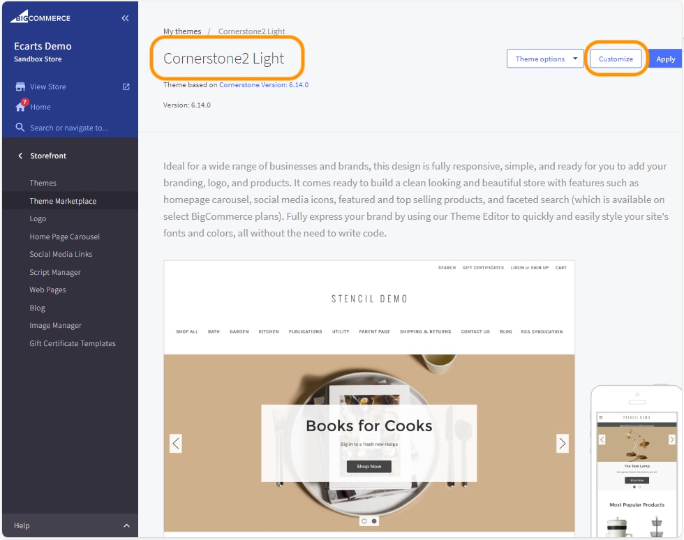 Click on Customize button.