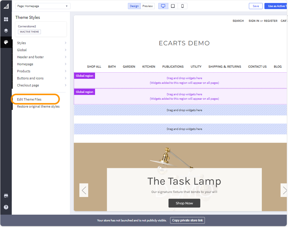 Click on Edit Theme Files.