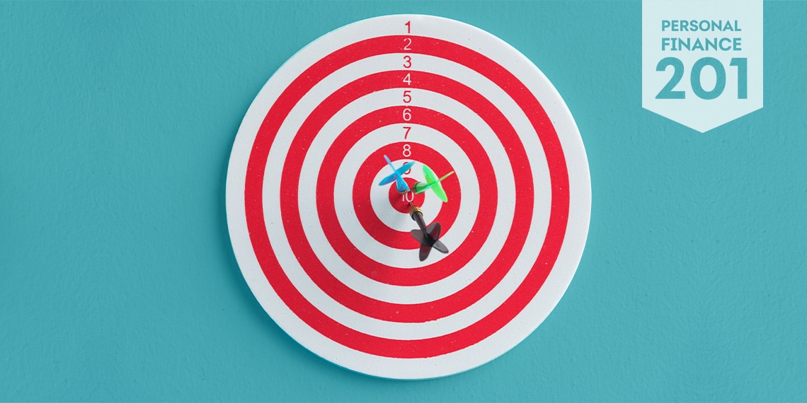 A bullseye dart in a target